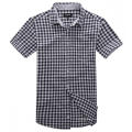 Padrão xadrez de mangas curtas camisa casual masculina